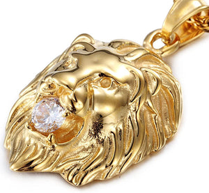 Cornerstone View Gold Stainless Steel Men's Necklace Lion Pendant