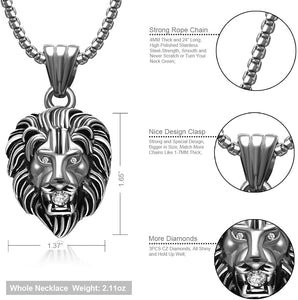 Cornerstone View Silver  Stainless Steel Men's Necklace Lion Pendant