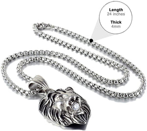 Cornerstone View Silver  Stainless Steel Men's Necklace Lion Pendant