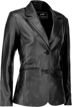 Load image into Gallery viewer, Women&#39;s Black Lambskin Leather Long Sleeve Blazer Jacket