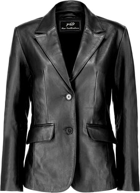 Women's Black Lambskin Leather Long Sleeve Blazer Jacket