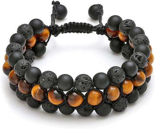 Matte Onyx Tiger Eye Gemstone Lava Rock Stones Healing Crystals Bracelet