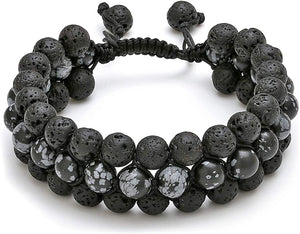 Snowflake Obsidian Beads Lava Rock Stones Healing Crystals Bracelet