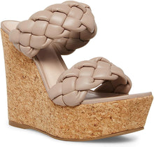 Load image into Gallery viewer, Leather Nude Braided Double Strap Wedge Sandals