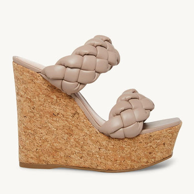 Leather Nude Braided Double Strap Wedge Sandals