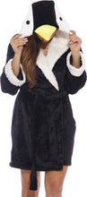 Load image into Gallery viewer, Modernistic Penguin Black Velour Long Sleeve Women&#39;s Robe