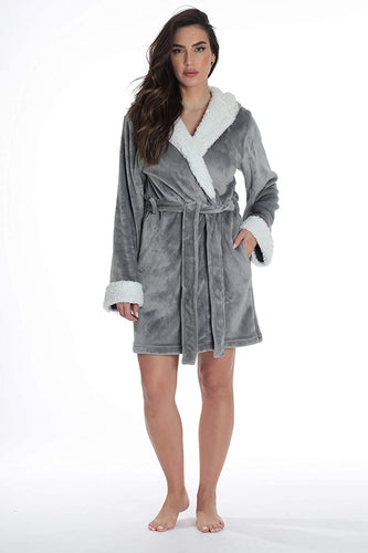 Modernistic Elephant Grey Velour Long Sleeve Women's Robe