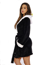 Load image into Gallery viewer, Modernistic Penguin Black Velour Long Sleeve Women&#39;s Robe