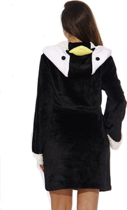 Modernistic Penguin Black Velour Long Sleeve Women's Robe
