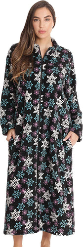 Fuzzy Black Snowflakes Long Women's Robe