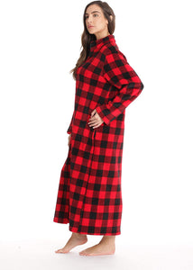 Plush Red Plaid Winter Long Sleeve Women's Robe