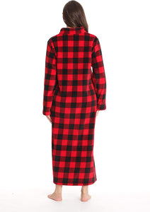 Plush Red Plaid Winter Long Sleeve Women's Robe