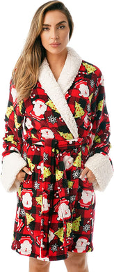 Stylish Christmas Plaid Sherpa Shawl Collar Women's Robe