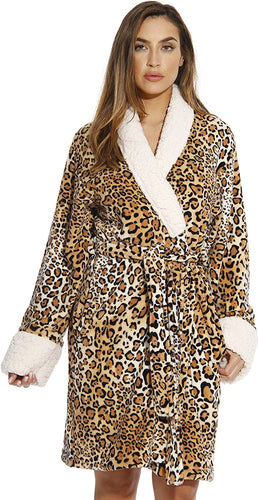 Stylish Leopard Sherpa Shawl Collar Women's Robe