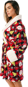 Stylish Christmas Plaid Sherpa Shawl Collar Women's Robe