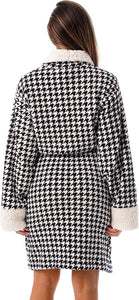 Stylish Houndstooth Sherpa Shawl Collar Women's Robe