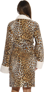 Stylish Leopard Sherpa Shawl Collar Women's Robe