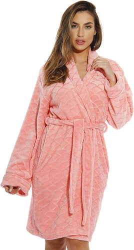 Trendy Coral Velour Kimono Nightwear Women's Robe