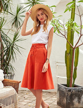 Load image into Gallery viewer, Summer Orange Drawstring Midi Skirt