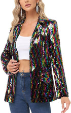 Load image into Gallery viewer, Sparkling Sequin Black Multi Color Open Front Long Sleeve Blazer