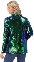 Load image into Gallery viewer, Sparkling Sequin Mermaid Green Open Front Long Sleeve Blazer