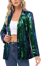 Load image into Gallery viewer, Sparkling Sequin Mermaid Green Open Front Long Sleeve Blazer