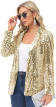 Load image into Gallery viewer, Sparkling Sequin Gold Open Front Long Sleeve Blazer