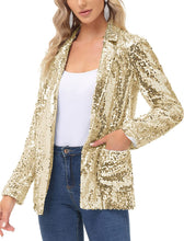 Load image into Gallery viewer, Sparkling Sequin Gold Open Front Long Sleeve Blazer