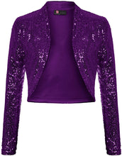 Load image into Gallery viewer, Shiny Black Sequin Shrug Long Sleeve Open Front Blazer Jacket