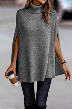 Load image into Gallery viewer, Turtle Neck Grey Knitted Poncho Sweater