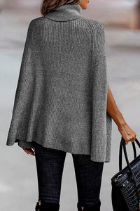 Turtle Neck Grey Knitted Poncho Sweater