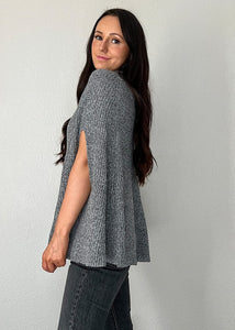 Turtle Neck Grey Knitted Poncho Sweater