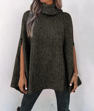 Load image into Gallery viewer, Turtle Neck Army Green Knitted Poncho Sweater