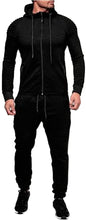 Load image into Gallery viewer, Solid Black Hooded Athletic 2 Pieces Tracksuits