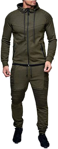 Solid Army Green  Hooded Athletic 2 Pieces Tracksuits