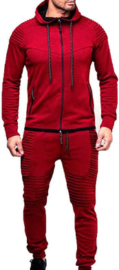 Solid Red Hooded Athletic 2 Pieces Tracksuits