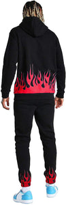 Men's 2 Pieces Red Fitness Set Flame Suit Outfits