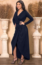 Load image into Gallery viewer, Plus Size Black Formal Wrap Long Sleeve Maxi Dress
