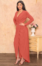 Load image into Gallery viewer, Plus Size Black Formal Wrap Long Sleeve Maxi Dress