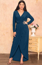 Load image into Gallery viewer, Plus Size Cobalt Royal Blue Formal Wrap Long Sleeve Maxi Dress