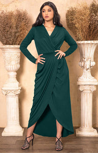 Plus Size Black Formal Wrap Long Sleeve Maxi Dress