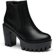 Load image into Gallery viewer, Nellies Black Chunky Heel Ankle Cut Platform Booties