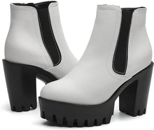 Load image into Gallery viewer, Nellies White Chunky Heel Ankle Cut Platform Booties