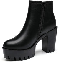 Load image into Gallery viewer, Nellies Black Chunky Heel Ankle Cut Platform Booties