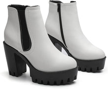 Load image into Gallery viewer, Nellies White Chunky Heel Ankle Cut Platform Booties