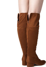 Load image into Gallery viewer, Suede Chunky Heel Brown Stretch Winter Knee High Boots