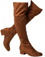 Load image into Gallery viewer, Suede Chunky Heel Brown Stretch Winter Knee High Boots