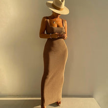 Load image into Gallery viewer, Knitted Khaki Backless Chic Split Maxi Dress