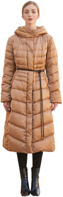 Long Khaki Down Puffer Jacket Maxi Warm Winter Coat with Hood