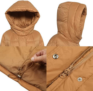Long Khaki Down Puffer Jacket Maxi Warm Winter Coat with Hood